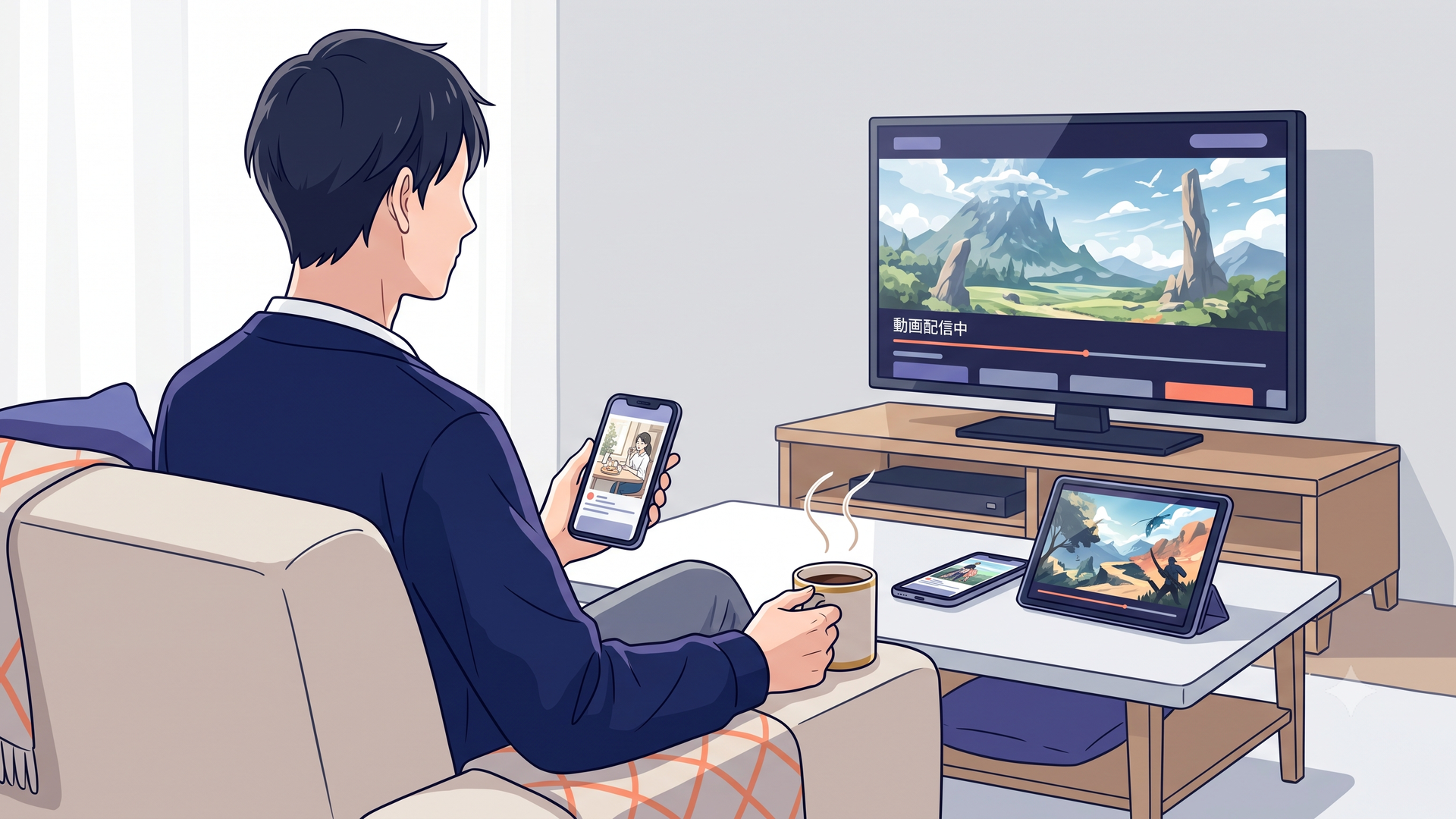 動画配信サービスでファンタジーアニメを見るAIイメージ