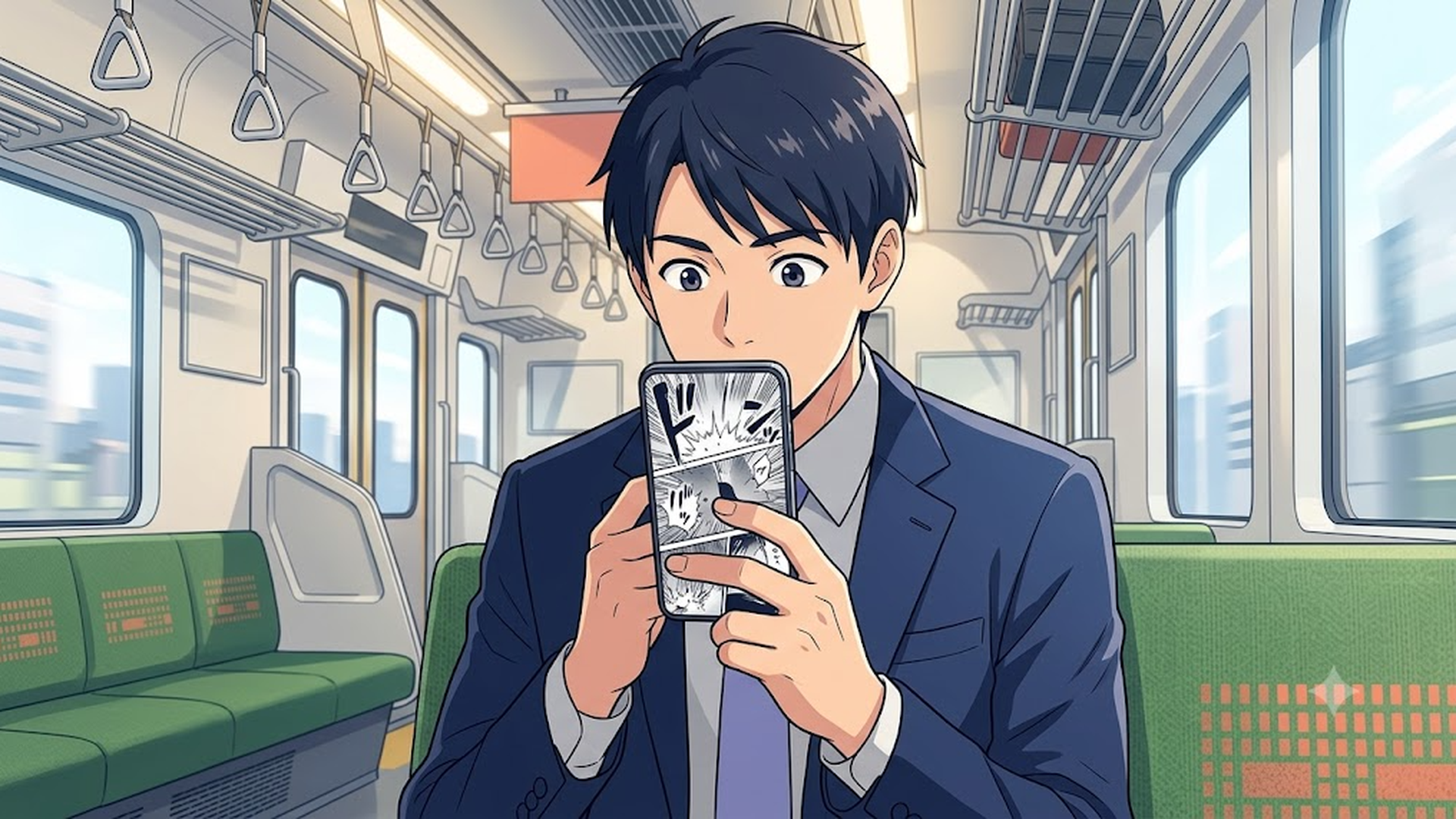 電子漫画でファンタジー作品を読む様子を描いたAIイメージ