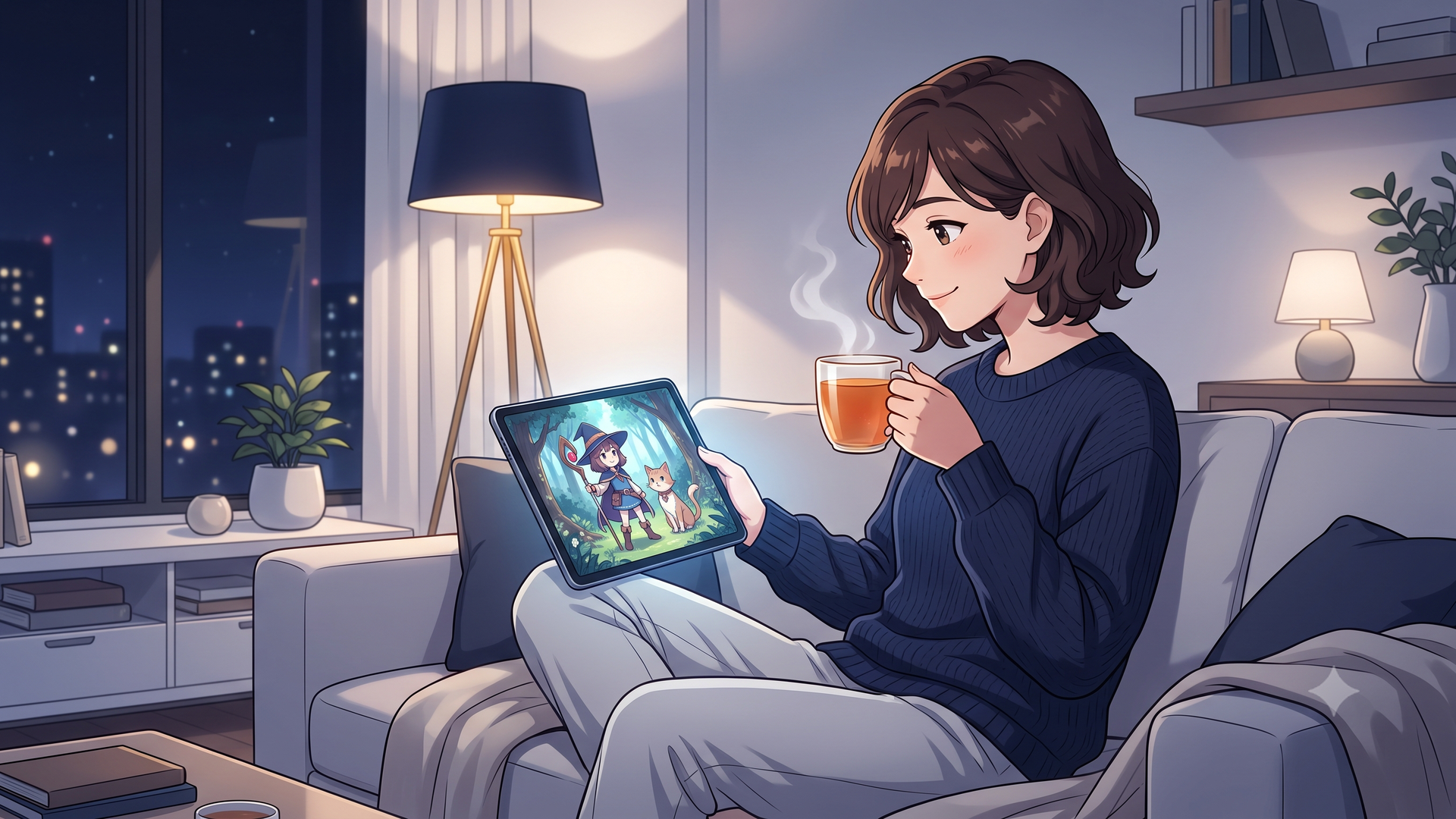 ファンタジー漫画を安全に楽しむ様子を描いたAIイメージ