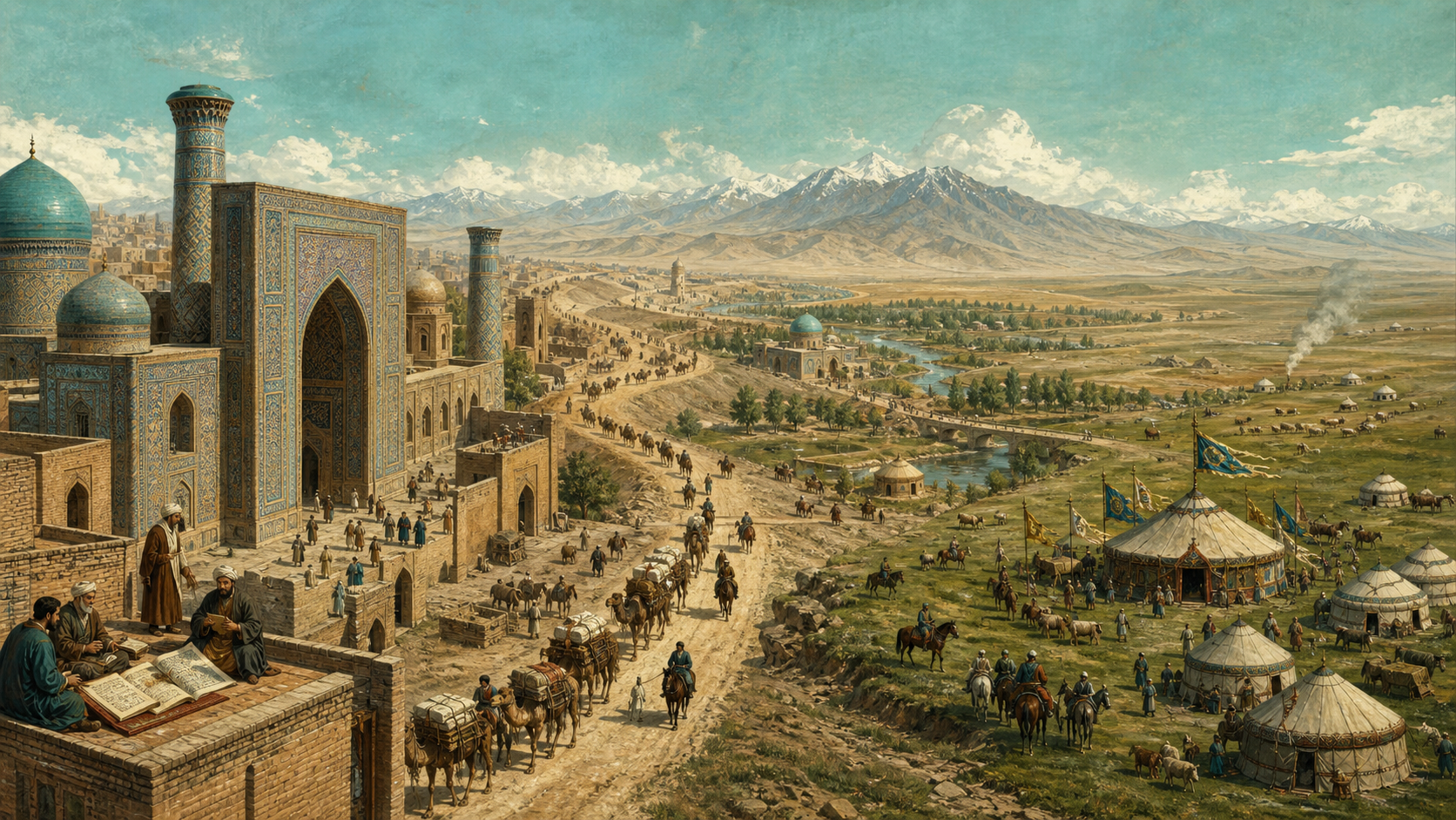 イランの都市文化から中央アジアの交易路とモンゴルのオルドへ続く風景
