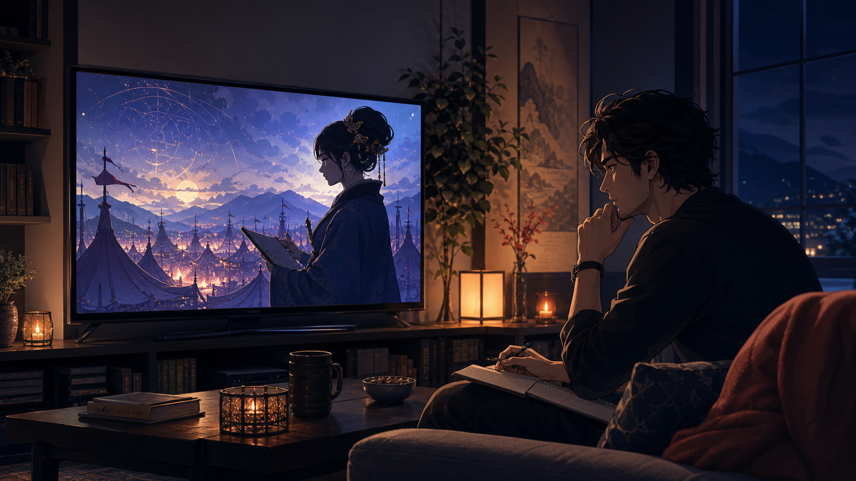 歴史アニメ第1話から第6話を見て感想を整理する大人の視聴者のオリジナルイメージ